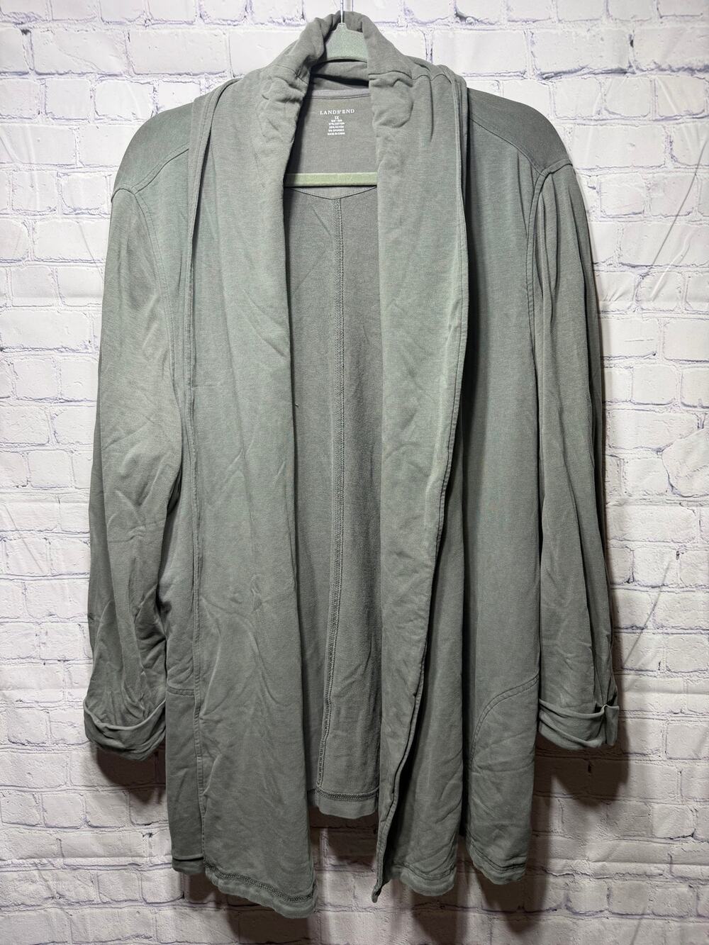 Lands' End Womens Open Front Cardigan Gray Size 1X Stretch Lagenlook